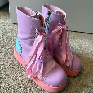 Dolls Kill Pink and Blue Combat Boots